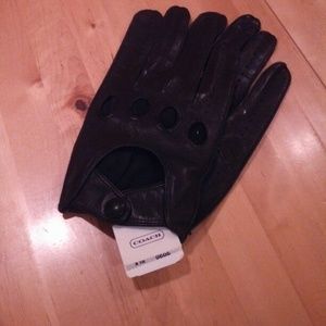 NWT Coach Men's Black Leather driving gloves Large